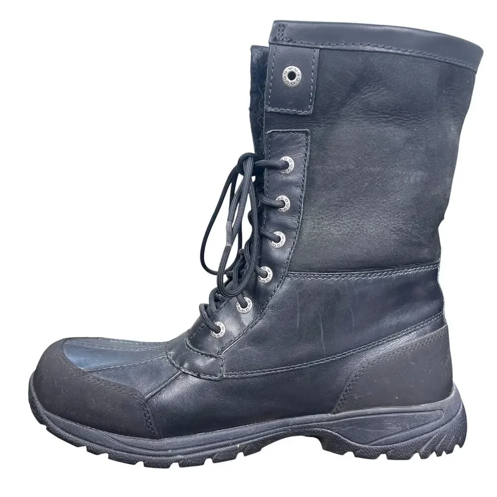 UGG Butte Waterproof Black Leather Shearling Snow Boots Size 11